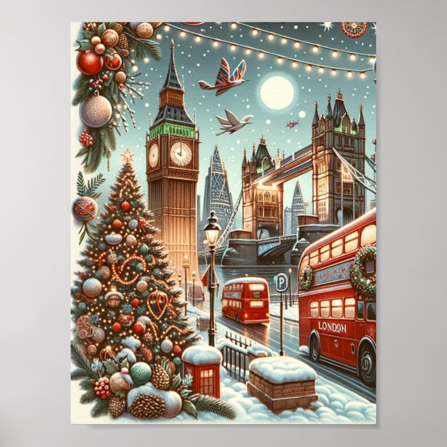 Affiche La splendeur festive de Londres - Carte de Noël vi (Devant)