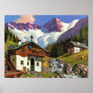 Affiche La Suisse vintage, Gletscherwelt, village,