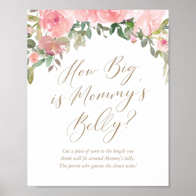 Affiche La taille du Baby shower floral rose du ventre de  (Devant)