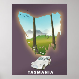 Affiche La Tasmanie a illustré carte de voyage poster.