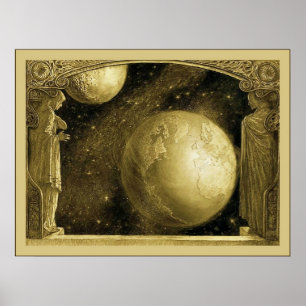 Affiche La Terre avec la Voie Lactée et la Lune