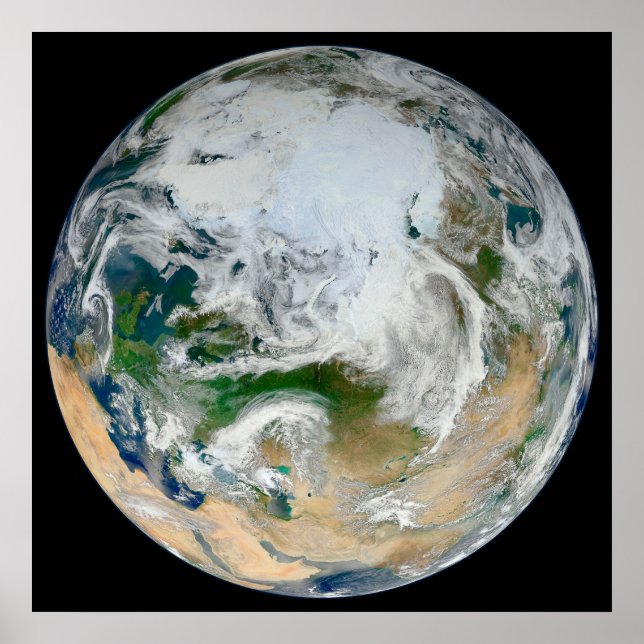 Affiche La Terre Montre L'Arctique, L'Europe Et L'Asie. (Devant)