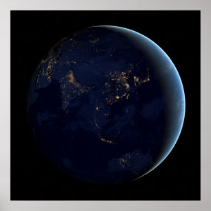 Affiche La Terre s'illumine la nuit en Asie et en Australi