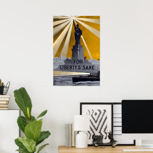 Affiche La torche de la statue de la Liberté et la marine 