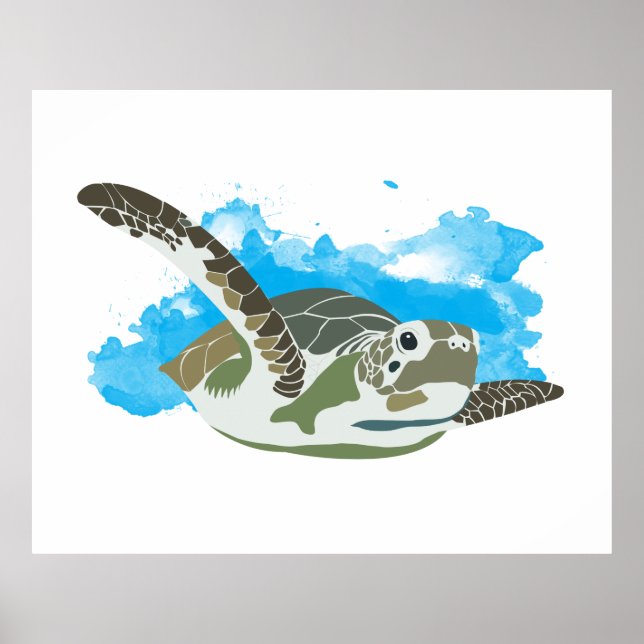 Affiche La tortue de mer nager dans la conception de l'aqu (Devant)