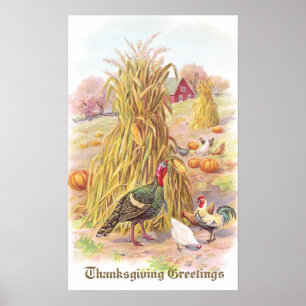 Affiche La Turquie et le troupeau du thanksgiving de cru