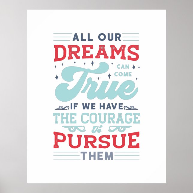 Affiche La typographie de lettrage rouge et bleu Dreams Ca (Devant)