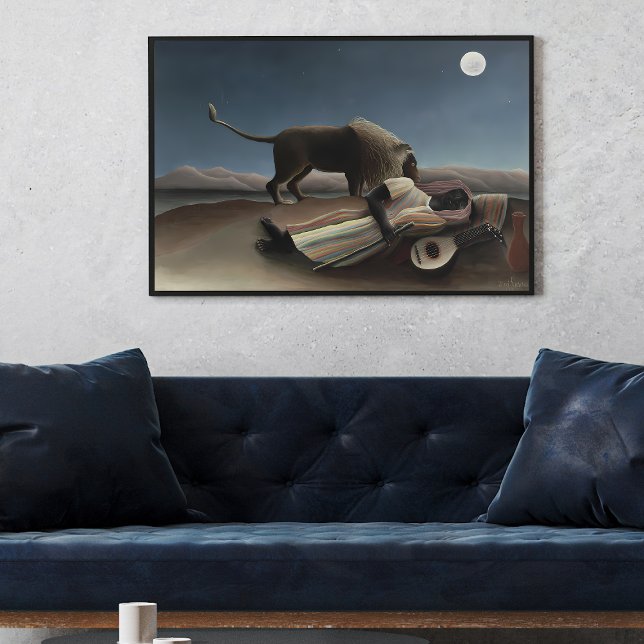 Affiche La Tzigane endormie d'Henri Rousseau (1897) célèbr (Unveiling the Enigmatic: Exploring the Mysteries of Henri Rousseau’s The Sleeping Gypsy wall art pos)