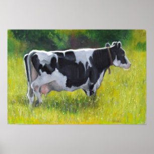 Affiche La vache laitière du Holstein dans le pâturage,
