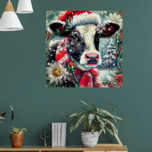 Affiche La vache rêve de temps plus chauds Turquoise Rouge