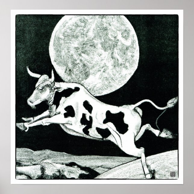 Affiche La Vache S'Est Jumpé Sur La Lune - Lithographie Im (Devant)