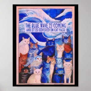 Affiche La Vague Bleue Arrive Et Elle Est Couverte De Chat
