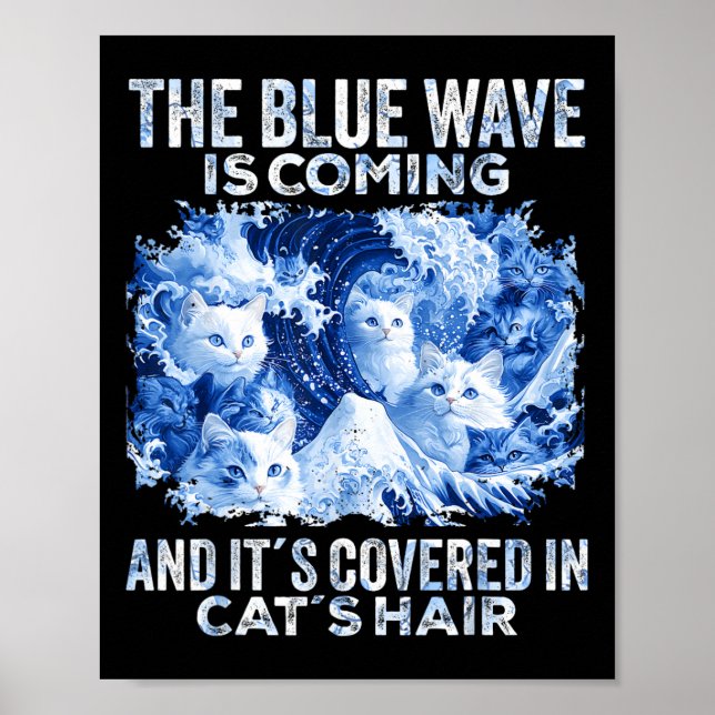 Affiche La Vague Bleue Vient Couverte De Cheveux De Chat D (Devant)