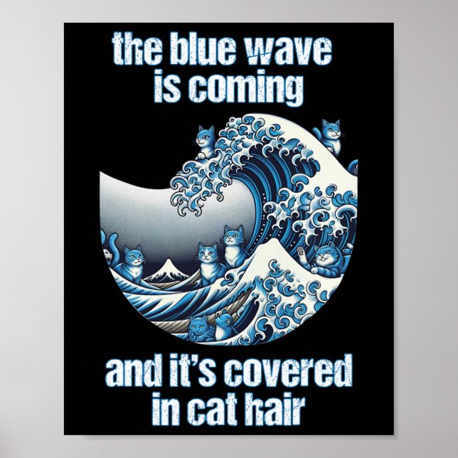 Affiche La Vague Bleue Vient Couverte De Cheveux De Chat D (Devant)