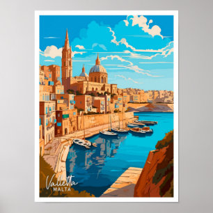 Affiche La Valette Malte Voyage Vintage illustration