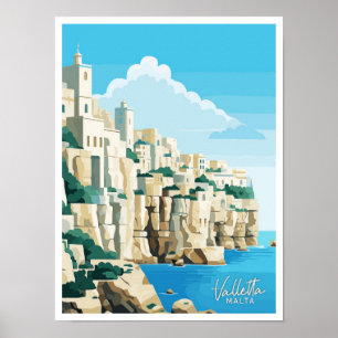 Affiche La Valette Malte Voyage Vintage illustration