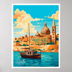 Affiche La Valette Malte Voyage Vintage illustration