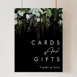 Affiche La verdure et la feuille d'or | Cartes et cadeaux<br><div class="desc">Nous avons conçu cette verdure et cette feuille d'or | cartes noires et affiche cadeaux pour compléter votre simple mais élégante réception boho. Il présente des feuilles modernes d'eucalyptus vert et blanc, du feuillage de fougères, une fleur succulente et un minimum de feuilles de feuille d'or. Ces éléments donnent l'impression...</div>