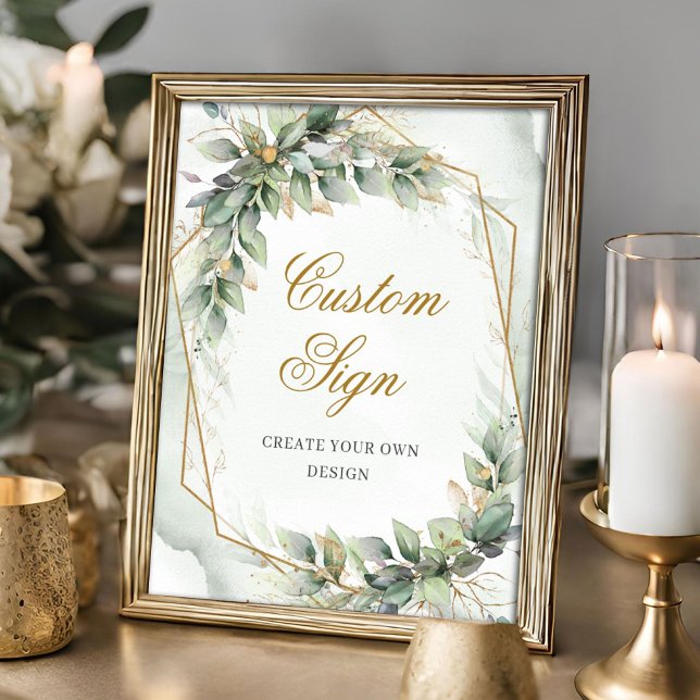 Affiche La verdure et l'or créent votre propre signature p (Watercolor dusty green eucalyptus and gold custom sign - Create you own sign)