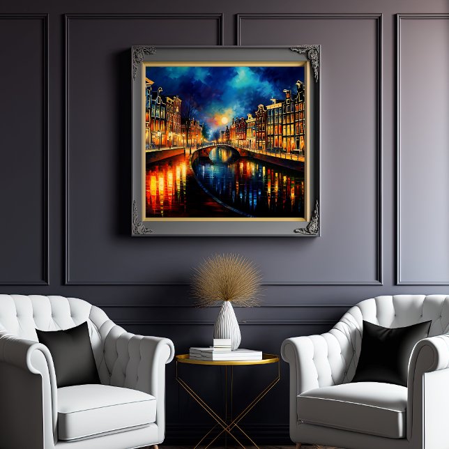 Affiche La verie nocturne : Les canaux lune d'Amsterdam (Créateur téléchargé)