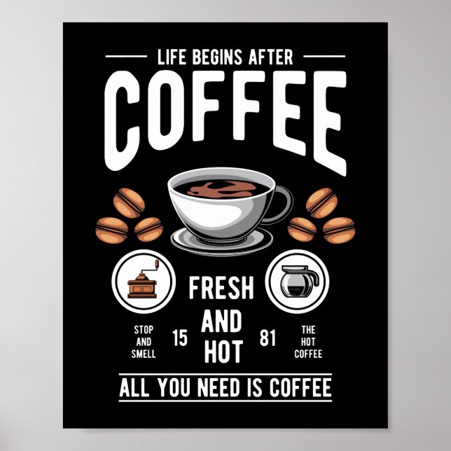 Affiche La vie commence après Coffee Barista Citation (Devant)