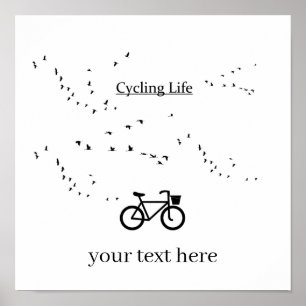 Affiche La vie cycliste libre comme un oiseau Art noir et