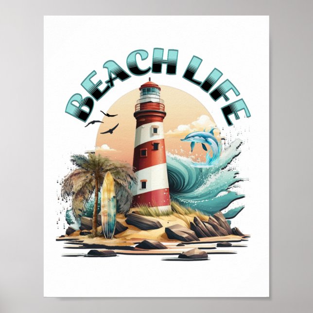 Affiche La vie de la plage | Art de phare tropical (Devant)