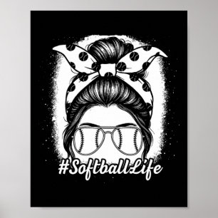 Affiche La vie de softball Bun méssy Gant de batte Fille d