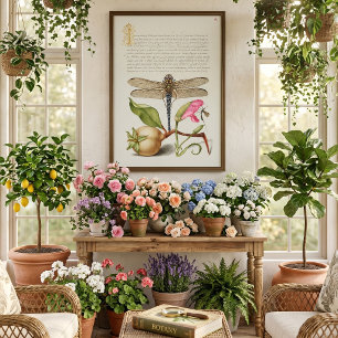 Affiche La vie du jardin, Libellule, Poire, Œillet et Inse
