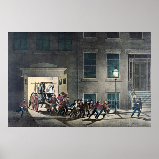 Affiche La vie d'un pompier - L'alarme nocturne - 1854 (Devant)
