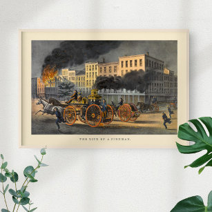 Affiche La vie d'un pompier Vintage 1860s Lithograph