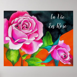 Affiche La Vie En Rose citation avec aquarelle Roses roses