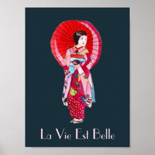 Affiche La vie est beau geisha français de Japonais de