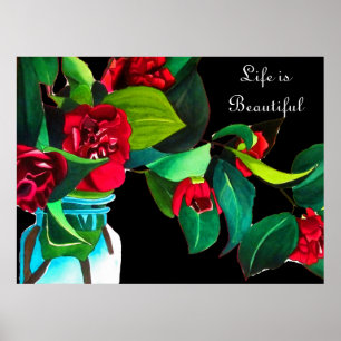 Affiche La vie est belle fleurs de Camellia aquarelle art