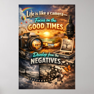 Affiche La vie est comme un appareil photo Focus Typograph