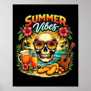 Affiche La vie est meilleure à la plage palmiers rétro