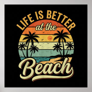 Affiche La vie est meilleure à la plage vacances d'été rét