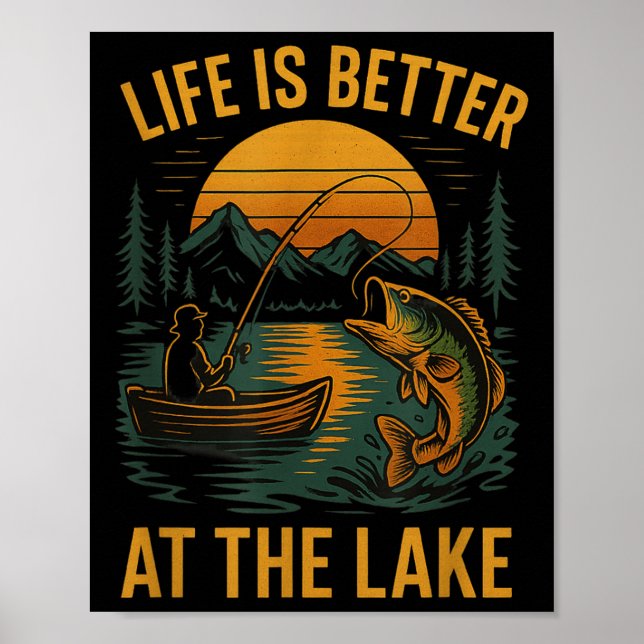 Affiche La vie est meilleure au lac – Nature de pêche vint (Devant)