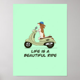 Affiche La vie est une belle promenade - Chien sur Vespa -
