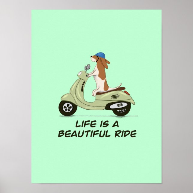 Affiche La vie est une belle promenade - Chien sur Vespa - (Devant)
