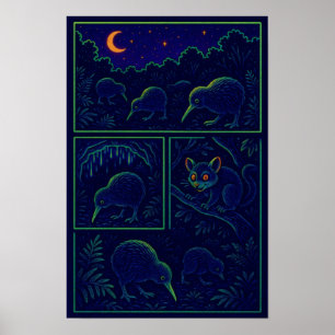 Affiche La vie nocturne du Kiwi – Créatures nocturnes de N