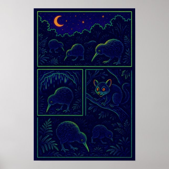 Affiche La vie nocturne du Kiwi – Créatures nocturnes de N (Devant)