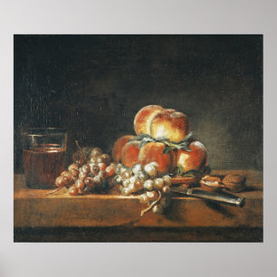 Affiche La vie toujours des pêches, écrous, raisins
