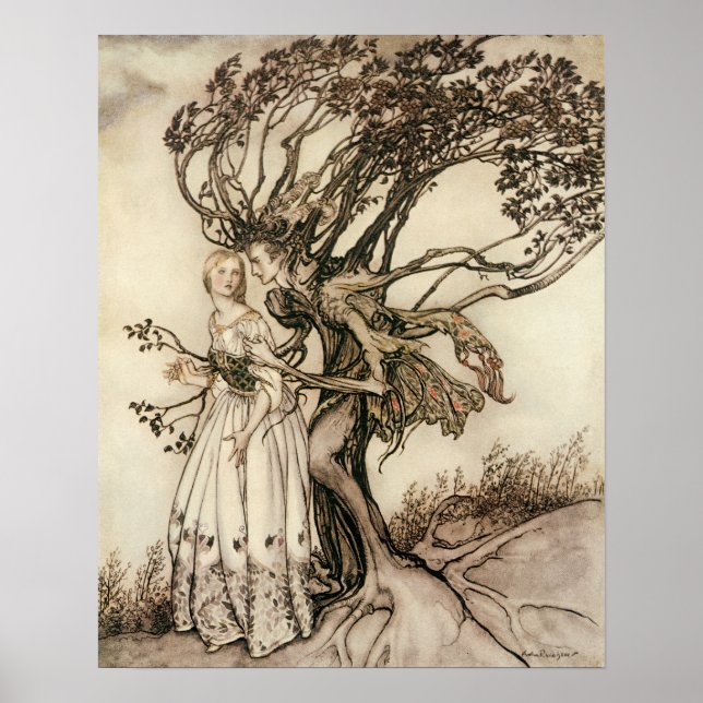 Affiche La vieille femme dans le bois par Arthur Rackham (Devant)