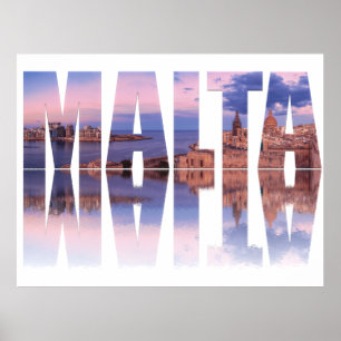 Affiche La vieille ville de La Valette et le port Malte te