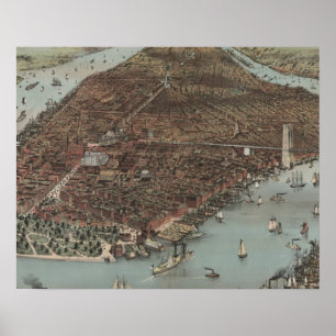 Affiche La ville de New York   1883 (Lithographie couleur)