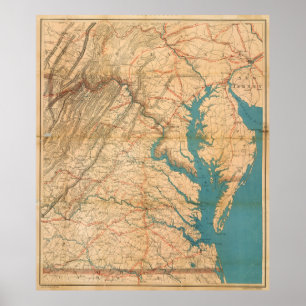 Affiche La Virginie vintage et la carte de baie de