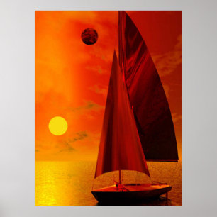 Affiche La voile au coucher du soleil