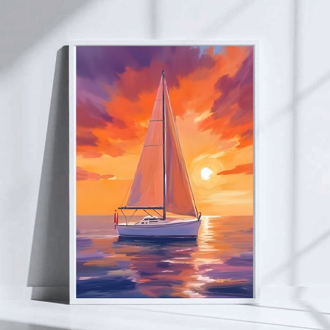 Affiche La voile au coucher du soleil | Peinture océanique (Créateur téléchargé)