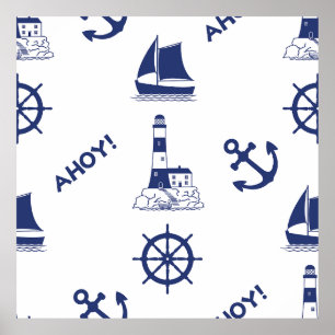 Affiche La voile Illustration Grand Motif Bleu Marine